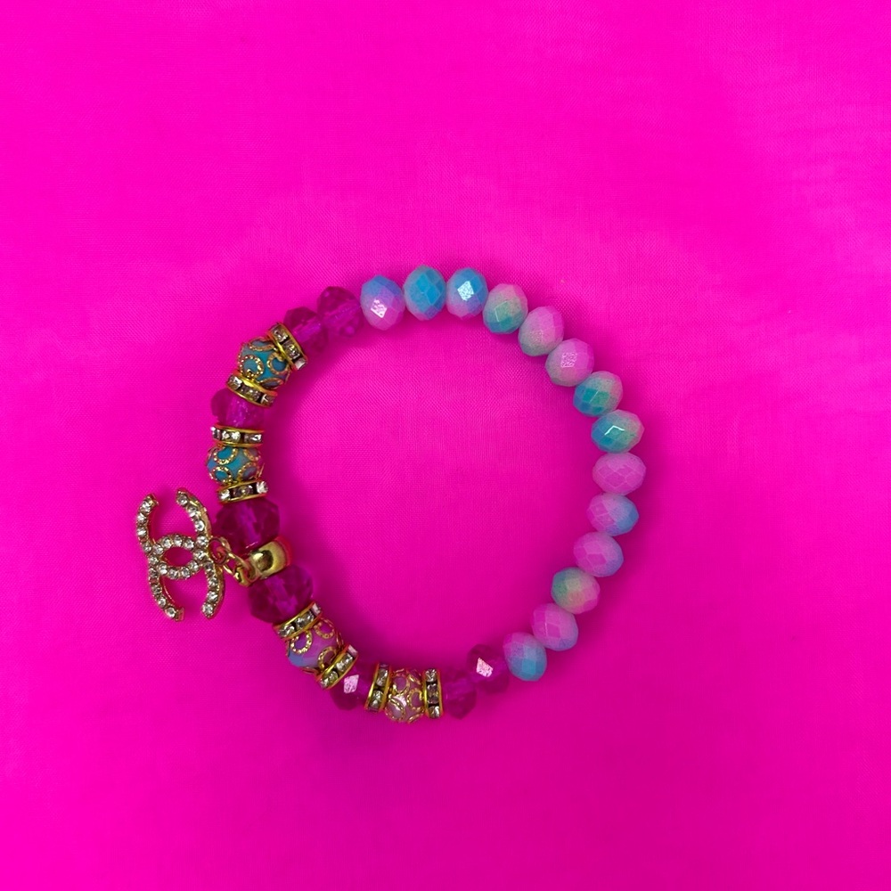 Pink beaded charm bracelet handmade with love